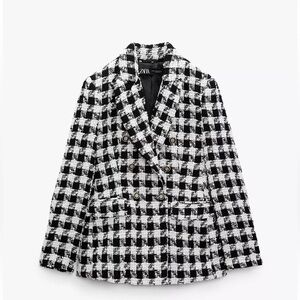 Zara Monochrome Checkered Blazer